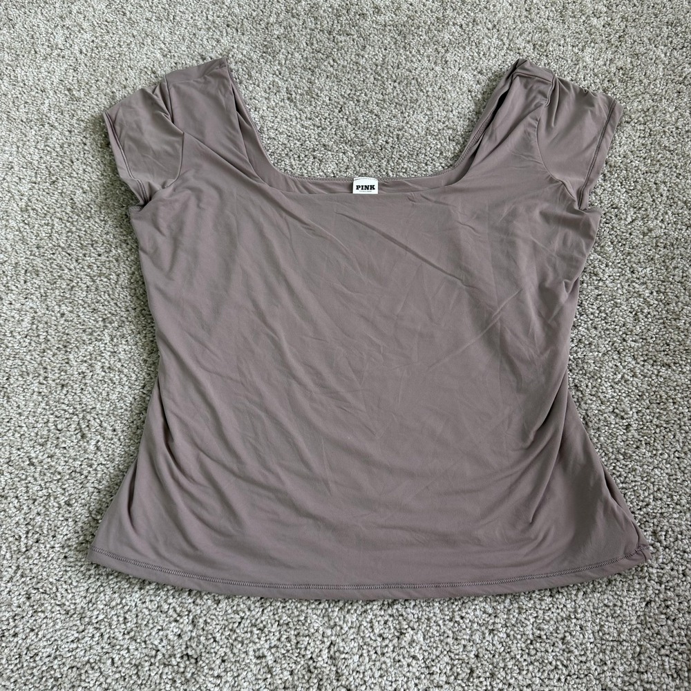 PINK Victoria's Secret Shirt Womens 2XL Pink Scoop Neck Short Sleeve Stretch Top